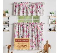 Maison d'Hermine Kitchen Curtains Sets for Windows 100% Cotton Set of Kitchen Curtains Valances for Home [2 Tiers (28"X36") and 1 Valance (56"X18")] Farmhouse, Cafe (Pivoine)