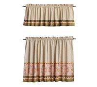 Maison d'Hermine Kitchen Curtains Sets for Windows 100% Cotton Set of Kitchen Curtains Valances for Home [2 Tiers (28"X36") and 1 Valance (56"X18")] Farmhouse, Cafe (Damask)