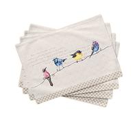 Maison d'Hermine Placemats Set of 4 100% Cotton Washable Cloth Place mats, Home, Kitchen, Wedding, Restaurant - Gifts for Mothers Day (Birdies On Wire, 33cm x 48cm)