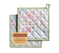 Maison d'Hermine Pot Holders100% Cotton Set of 2 Pot Holders 20cm x 20cm with Loop Heat Resistant Grilling Microwave Barbeque Handling Hot Pans - Gifts for Mothers Day Spring/Summer (Paradise Island)
