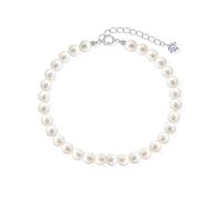 Maison Dianie White Swarovski Pearl Bracelet, 925 Sterling Silver Chain with Cubic Zirconia, 5 mm, White Crystal Pearl, Gift for Women, One Size, Pearl, No Gemstones