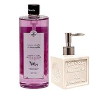Maison Du Savon De Marseille - Cherry Blossom Liquid Soap with White Ceramic Soap Dispenser - 1 Litre Refill and 300 Millilitre Dispenser