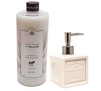 Maison Du Savon De Marseille - Donkey Milk Liquid Soap with White Ceramic Soap Dispenser - 1 Litre Refill and 300 Millilitre Dispenser