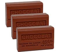Maison du Savon de Marseille - French Soap made with Organic Shea Butter - Moisturising for Soft Skin - Chocolate Fragrance - 125 Gram Bars - Set of 3