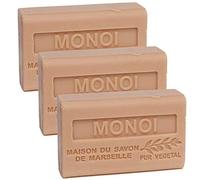 Maison du Savon de Marseille - French Soap made with Organic Shea Butter - Moisturising for Soft Skin - Monoi Fragrance - 125 Gram Bars - Set of 3
