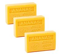 Maison du Savon de Marseille - French Soap made with Organic Shea Butter - Moisturising for Soft Skin - Pineapple Fragrance - 125 Gram Bars - Set of 3
