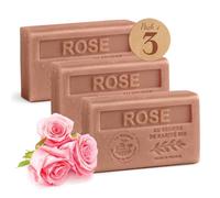 Maison du Savon de Marseille - French Soap made with Organic Shea Butter - Moisturizing for Soft Skin - Rose Fragrance - 125 Gram Bars - Set of 3