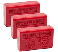 Maison du Savon de Marseille - French Soap made with Organic Shea Butter - Strawberry Fragrance - 125 Gram Bars - Set of 3