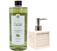 Maison Du Savon De Marseille - Olive Oil Liquid Soap with White Ceramic Soap Dispenser - 1 Litre Refill and 300 Millilitre Dispenser