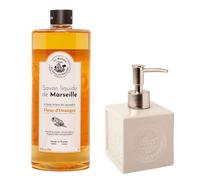 Maison Du Savon De Marseille - Orange Blossom Liquid Soap with White Ceramic Dispenser - 1 Litre Refill and 300 Millilitre Dispenser