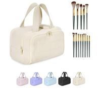 Maison Ginza Cloud Carry Bag - Generous Storage Waterproof Toiletry Bag & Cosmetic Organiser with Wide Opening, Dual-Zipper Design, Top Grab Handle & Separate Dry/Wet Compartments (Beige)
