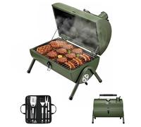 MAISON HUIS Adjustable Portable Charcoal Grill Multi-functional Metal Small BBQ Smoker with 9-Piece Stainless Steel Grill Tool Set for Outdoor Hiking Picnic