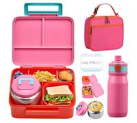 MAISON HUIS Bento Box for Kids with 8oz Soup Thermo, Leak-proof Lunch Food Containers with 5 Compartment, Insulated Lunch Bag & 17oz Stainless Steel Water Bottle for School, Trvael