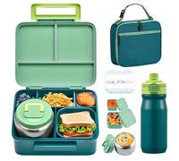 MAISON HUIS Bento Box for Kids with 8oz Soup Thermo, Leak-proof Lunch Food Containers with 5 Compartment, Insulated Lunch Bag & 17oz Stainless Steel Water Bottle for School, Trvael