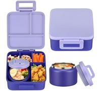 MAISON HUIS Bento Lunch Box with 8oz Soup Thermo, 5-Compartment Leak-Proof Container, Thermo Hot Food Jar and Insulated Lunch Bag, BPA Free,Travel, School (Purple)