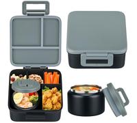 MAISON HUIS Bento Lunch Box with 8oz Soup Thermo, 5-Compartment Leak-Proof Container, Thermo Hot Food Jar and Insulated Lunch Bag, BPA Free,Travel, School (Gray)