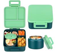 MAISON HUIS Bento Lunch Box with 8oz Soup Thermo, 5-Compartment Leak-Proof Container, Thermo Hot Food Jar and Insulated Lunch Bag, BPA Free,Travel, School (Green)