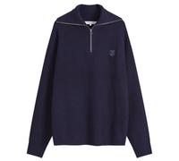 Maison Kitsune Bold Fox Head Patch Half Zip Ribbed Jumper Ink Blue