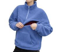 Maison Mama Nursing Fleece Sweater Jumper, Oversized Long Sleeve Quarter-Zip Top for Breastfeeding with Discreet Zips (Royal Blue, M)