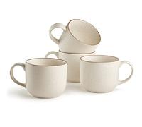 Maison Neuve Riverside Collection 4-Piece Mug Set - 19 Oz, Hand Crafted Ceramic Stoneware Mug Set, Modern Dining Mugs - Large & Multipurpose Shape Mugs, Microwave & Dishwasher Safe - Oxford White,