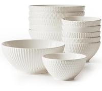 Maison Neuve Set of 12 White Ceramic Bowls - 6 White Soup Bowls (24oz) and 6 Dipping Bowls (9oz) - Dinner plates for Eating Salad, Dessert, Serving Dips & Sauces - Gift Set