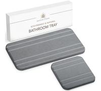 Maison Stone Bathroom Tray w/Bonus Vanity Tray. Absorbent Bathroom Trays for Counter. Multipurpose 8x4 Countertop Tray. Perfume Tray. Kitchen Soap Tray. Time Saving Bathroom Counter Tray.