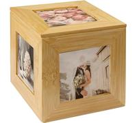 Maison & White Bamboo Photo Cube Keepsake Box - Wooden Memory Box with Display Photo Frame - Decorative Picture Frame Storage for Wedding, Anniversary & Home Decor | M&W