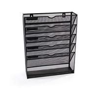 Metal Mesh Wall Mounted File Organiser Black | Office Tray | Magazine Rack | Paperwork Holder | Hanging Paper Storage | For A4 Documents | 6 Tier | M&W