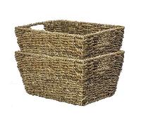 Maison & White Seagrass Storage Baskets Set of 2 - Hand Woven Rectangular Hampers with Handles - Natural Wicker-Look Organisers for Bathroom, Bedroom & Office