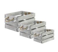 Wooden Storage Crates - Set of 3 Vintage Display Box With Rope Handles M&W