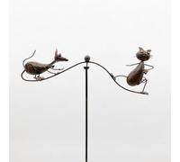 MAISONICA 1.35m Cat & Mouse Rusty Tom Jerry Spinner - Brown Distressed Metal Stake Holder