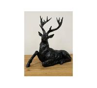 MAISONICA 30cm Proud Lying Sitting Stag Black Bronzed Statue Ornament Figurine Gift