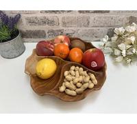 MAISONICA 30cm Teak Wooden Triple Bowl - Dinner Party Snack Finger Food Crisps Hors d'oeuvres