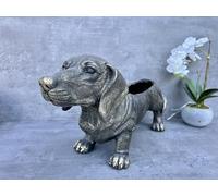 MAISONICA 55cm Dacshund Sausage Dog Planter Plant Pot Holder Display Bronzed Grey
