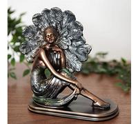 Maisonica Art Deco Silhouette Bronze Sitting Lady Figurine Silver Dress Fan Ornament Figurine 21cm