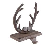 MAISONICA Brown Cast Iron Stag Antlers Stocking Hanger Hook Holder Mantel Piece Shelf
