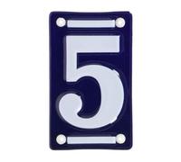MAISONICA French Blue & White Number Door Numeral - Traditional Embossed Enamelled Sign Plaque - No 5