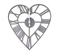 MAISONICA Grey Heart Shaped Metal Cut Out Wall Clock Roman Numerals
