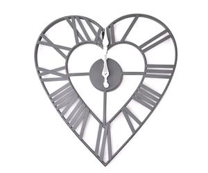 MAISONICA Grey Heart Shaped Metal Cut Out Wall Clock Roman Numerals