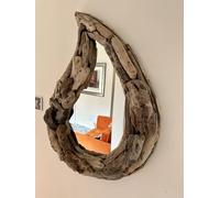 MAISONICA Huge 85cm Teardrop Driftwood Wall Mirror - Wooden Wall Hanging Art