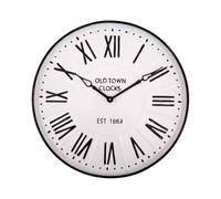 MAISONICA Large 60cm Enamelled Metal Wall Clock Old Town Cafe Theme White & Black