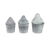 MAISONICA Set 3 Zinc Planter Plant Pot Holder - Galvanised Grey Metal Wall Mounted Freestanding