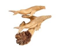 MAISONICA Whales Pair Ornament Sculpture - Hand Carved Wooden Art Gift on Root