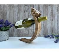 MAISONICA Wooden Wine Bottle Holder Balancer - Hand Carved Cat Design - Quirky Cat Lover Gift