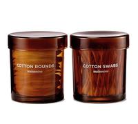 MaisoNovo Cotton Bud Holder Set - Airtight 375 ml Glass Cotton Pad Holder for Q-Tips, Cotton Rounds, Cotton Balls, Floss Picks, Hair Ties with Free Labels Pack - 2 x Amber Jars with Glass Lids
