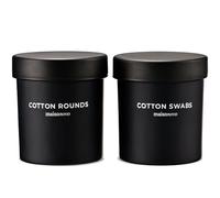 MaisoNovo Cotton Bud Holder Set - Airtight 375 ml Glass Cotton Pad Holder for Q-Tips, Cotton Rounds, Cotton Balls, Floss Picks, Hair Ties with Free Labels Pack - 2 x Black Jars with Glass Lids