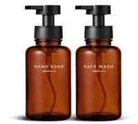 MaisoNovo Glass Foaming Soap Dispenser 14 Oz | Amber Glass Black Pumps x 2