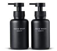 MaisoNovo Glass Foaming Soap Dispenser Set of 2-400 ml Black Glass Foaming Hand Wash Dispenser Black Pump x 2, Waterproof Labels