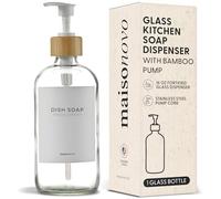 MaisoNovo Glass Hand Soap Dispenser | Dish Soap Dispenser for Kitchen | 16.9oz Clear Bottles with White Bamboo Pump | Bathroom Lotion Dispenser