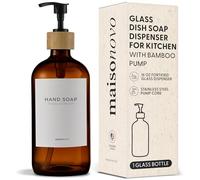 MaisoNovo Glass Hand Soap Dispenser | Dish Soap Dispenser for Kitchen | 500 ml Amber Bottles with Black Bamboo Pump | Bathroom Lotion Dispenser